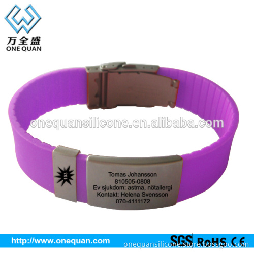 custom silicon bracelet with engravable metal tag